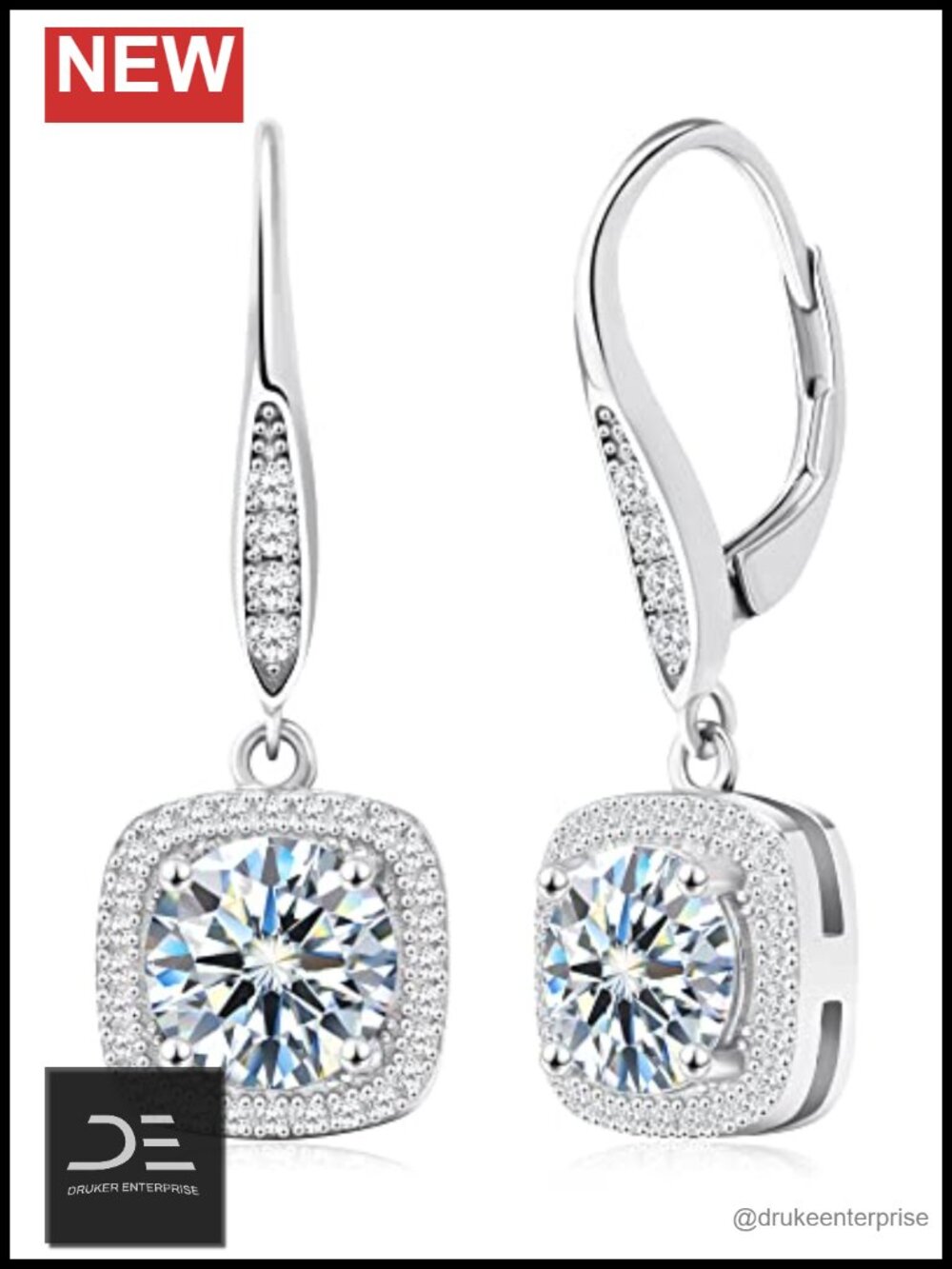 S925 Sterling Silver 1/2ct Diamond Leverback Drop Earrings Dangle Hoop Women
